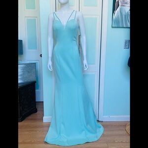 Size 6 stretch scuba gown dress prom cruise gala Aqua NEw with defects